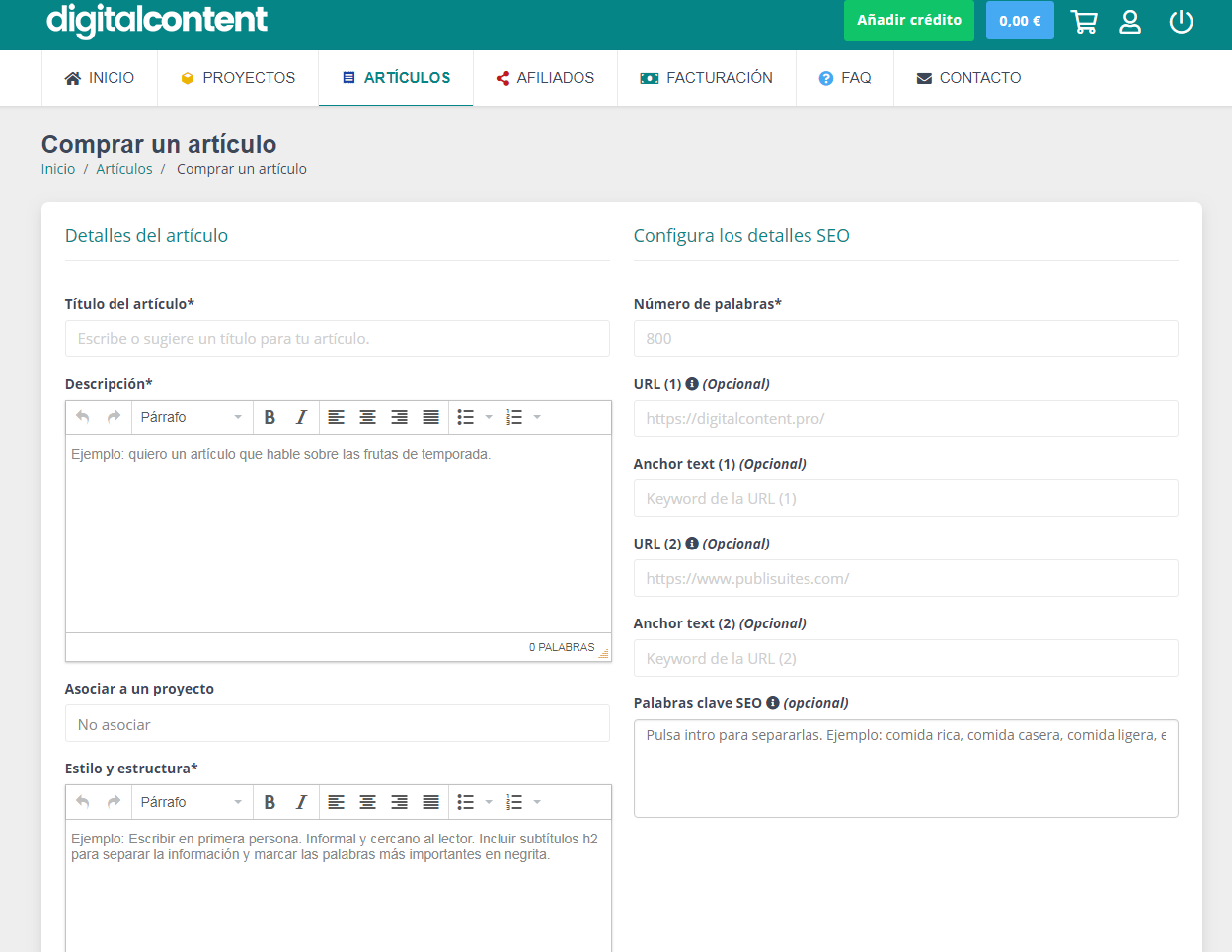 comprar artículos en digital content